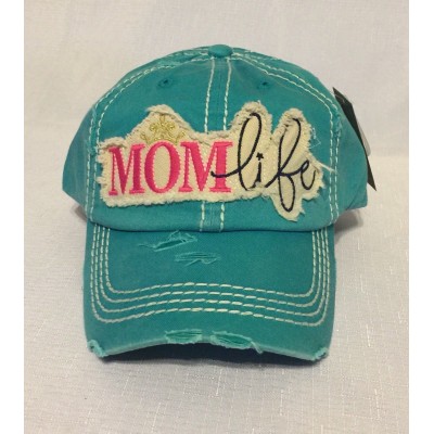 Mom Life  Ladies Embroidered Factory Distressed Baseball Cap Turquoise Hat  eb-57453172